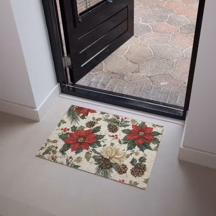 Feestelijk - Textielpatroon - Kerstbloemen - Kleurrijk Deurmat klein -sfeer5
