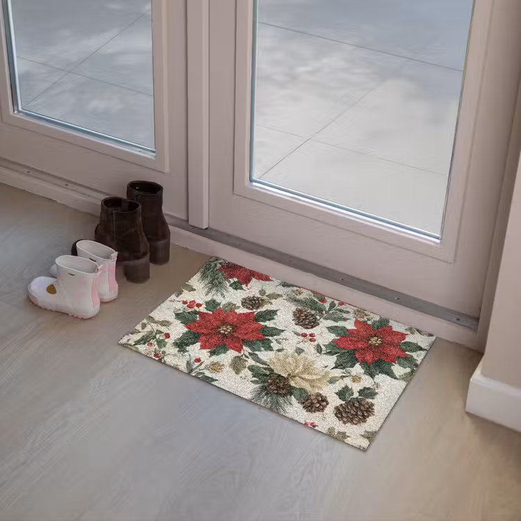 Feestelijk - Textielpatroon - Kerstbloemen - Kleurrijk Deurmat klein -sfeer3