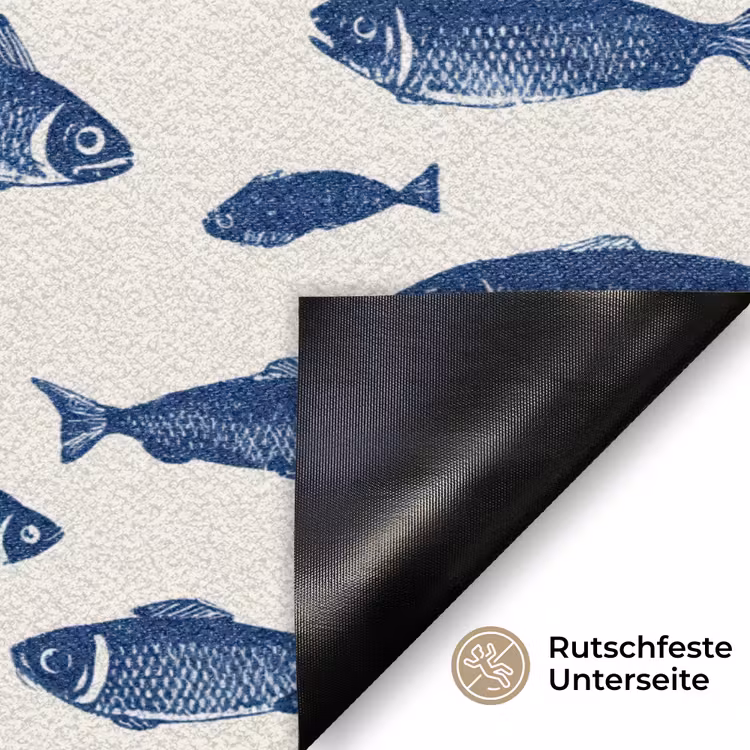 Vissen - Patroon - Blauw - Wit Deurmat klein 898 -antislip_DE