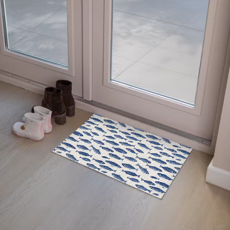 Vissen - Patroon - Blauw - Wit Deurmat klein 898 -sfeer3
