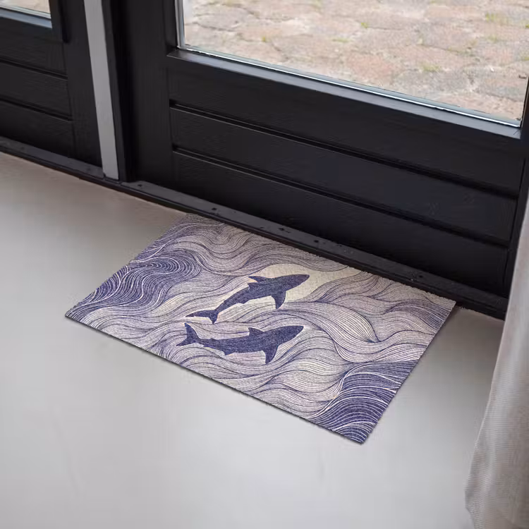Vis - Oceaan - Lijntekening - Blauw - Dieren Deurmat klein -sfeer2