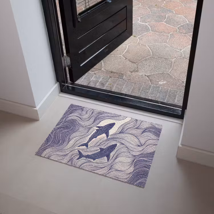 Vis - Oceaan - Lijntekening - Blauw - Dieren Deurmat klein -sfeer5