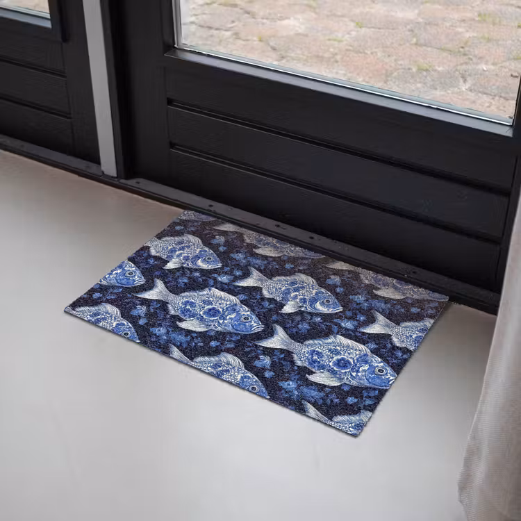 Vissen - Bloemen - Blauw Deurmat klein 898 -sfeer2