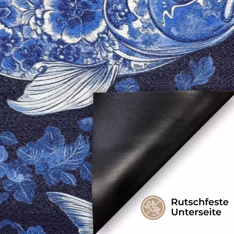 Vissen - Bloemen - Blauw Deurmat klein 898 -antislip_DE