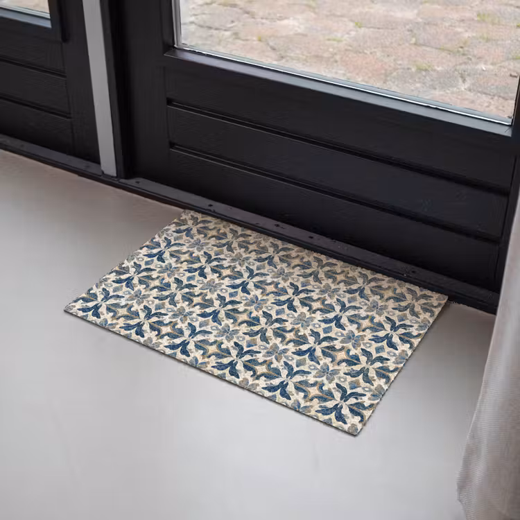 Tegel - Patroon - Blauw - Beige Deurmat klein 898 -sfeer2