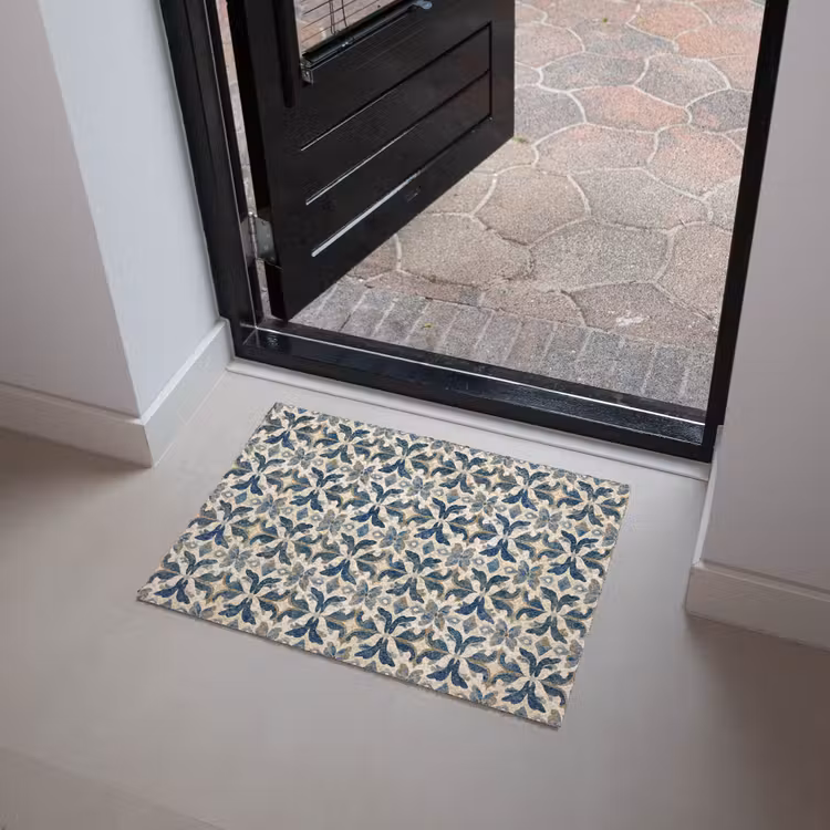 Tegel - Patroon - Blauw - Beige Deurmat klein 898 -sfeer5