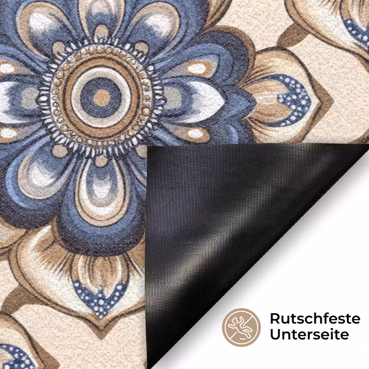 Floraal - Ornament - Blauw Deurmat klein 898 -antislip_DE
