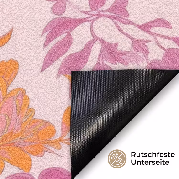 Bloemenpatroon - Roze - Oranje - Bloemen Deurmat klein -antislip_DE