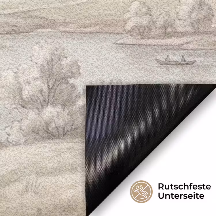 Rivierlandschap - Bergen - Natuur - Vintage - Beige Deurmat klein -antislip_DE