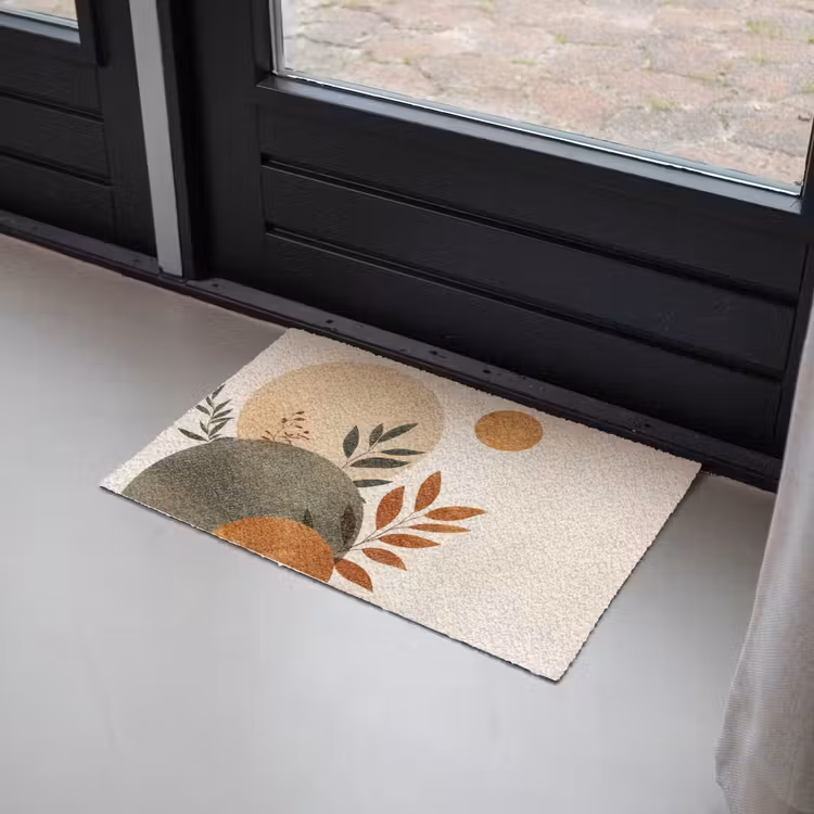 Vormen - Rond - Bladeren - Beige Deurmat klein -sfeer2