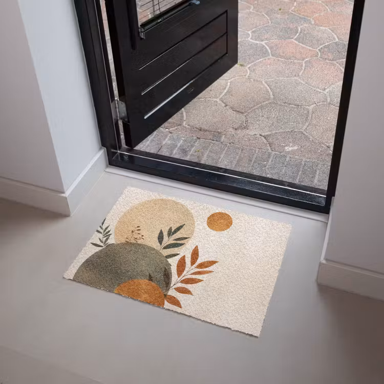 Vormen - Rond - Bladeren - Beige Deurmat klein -sfeer5