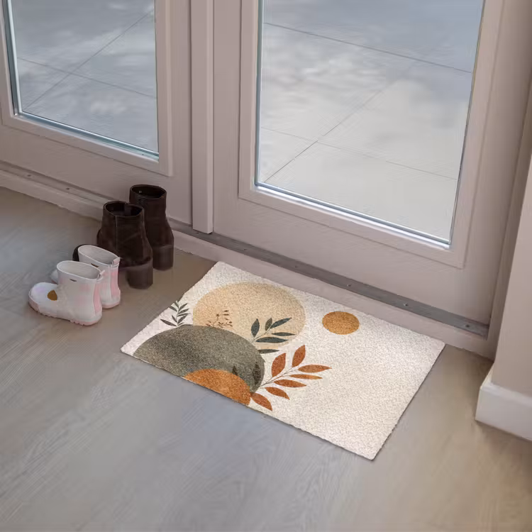 Vormen - Rond - Bladeren - Beige Deurmat klein -sfeer3