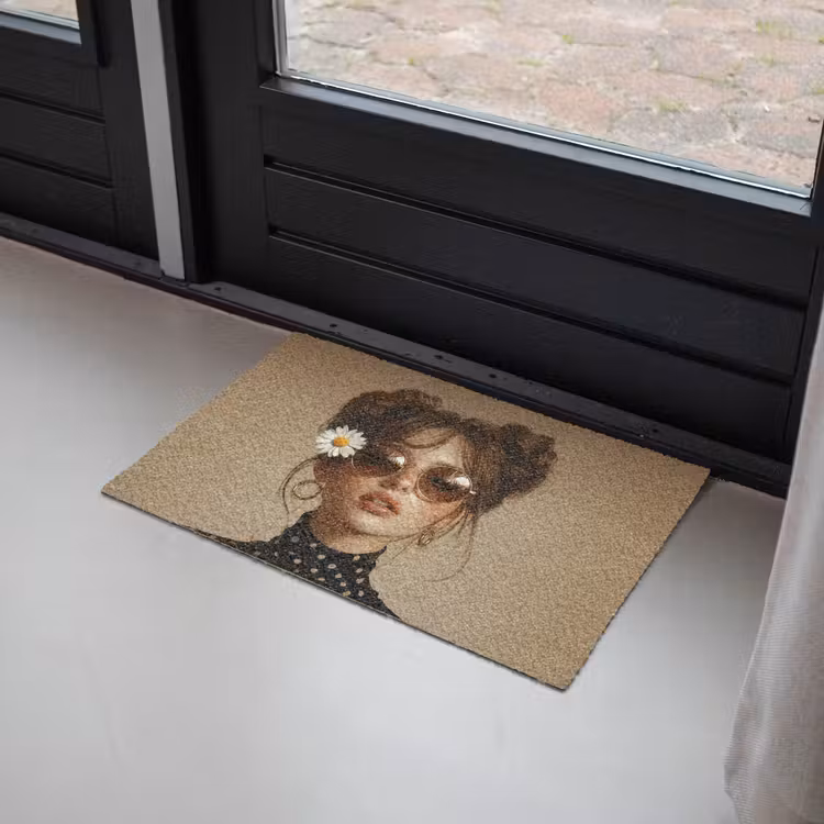 Vrouw - Beige - Bloem - Modern - Portret Deurmat klein -sfeer2
