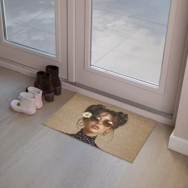 Vrouw - Beige - Bloem - Modern - Portret Deurmat klein -sfeer3