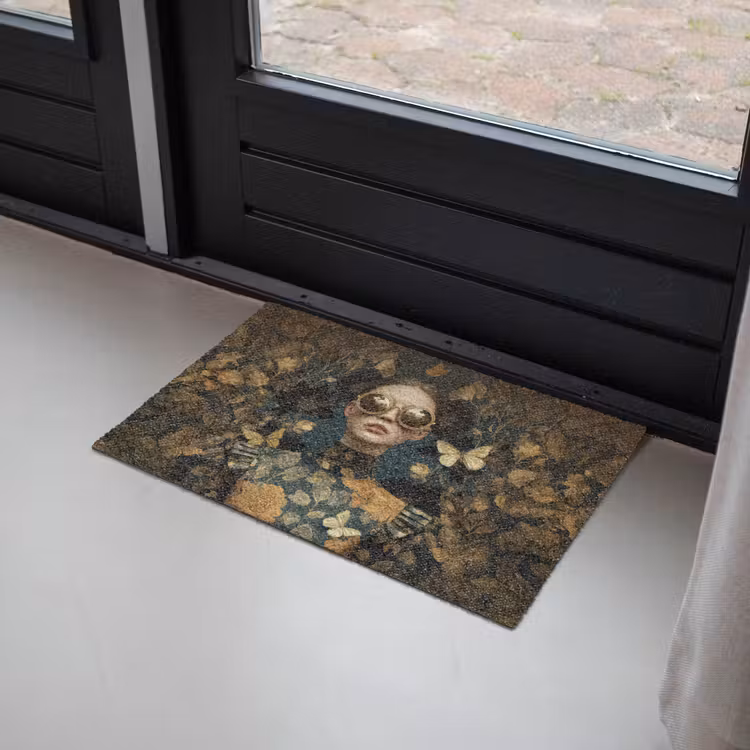 Vrouw - Bladeren - Goud - Vlinders Deurmat klein -sfeer2