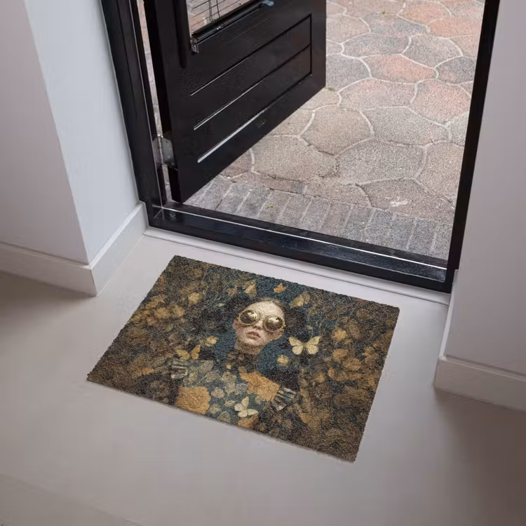 Vrouw - Bladeren - Goud - Vlinders Deurmat klein -sfeer5