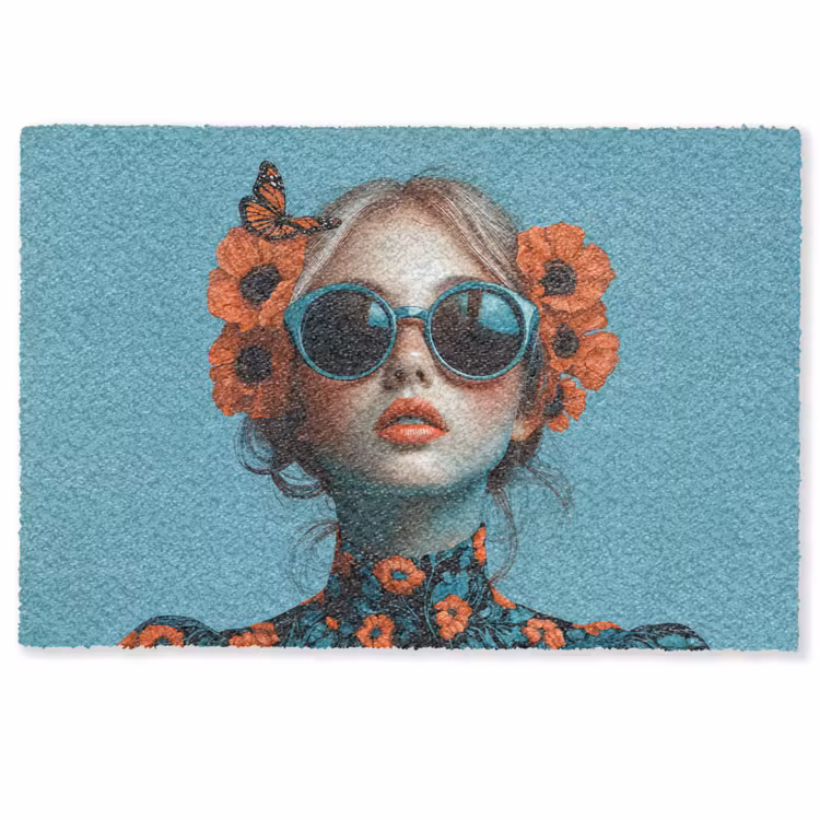 Vrouw - Blauw - Vlinder - Bloemen - Aesthetic Deurmat klein -zkaufland3d
