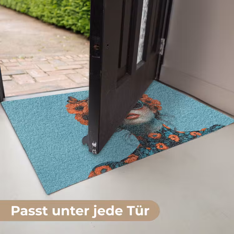 Vrouw - Blauw - Vlinder - Bloemen - Aesthetic Deurmat klein -USP_DE