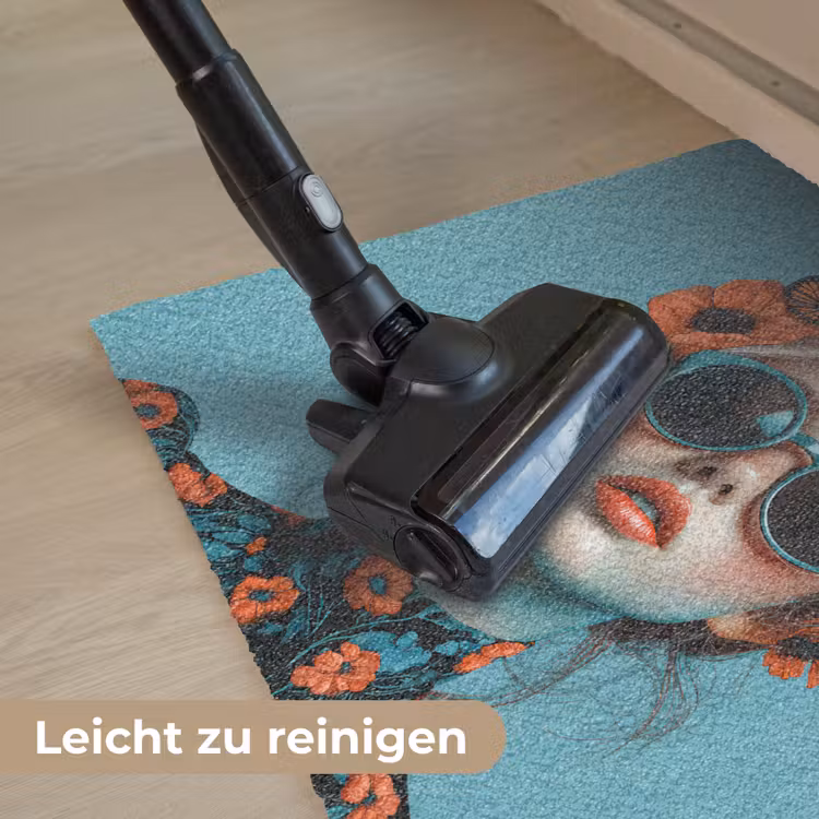 Vrouw - Blauw - Vlinder - Bloemen - Aesthetic Deurmat klein -reinigen_DE