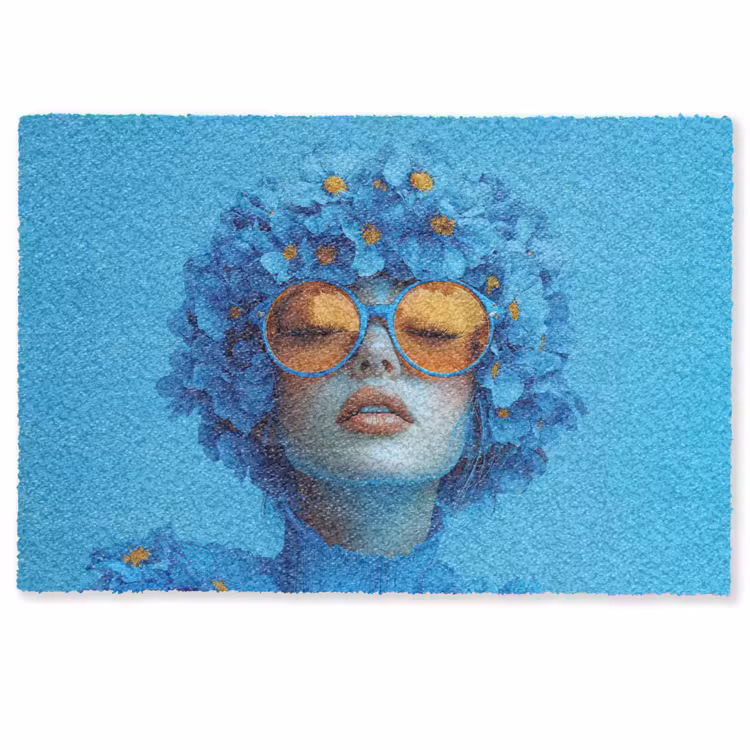Vrouw - Bloem - Blauw - Modern - Bril - Portret Deurmat klein -zkaufland3d