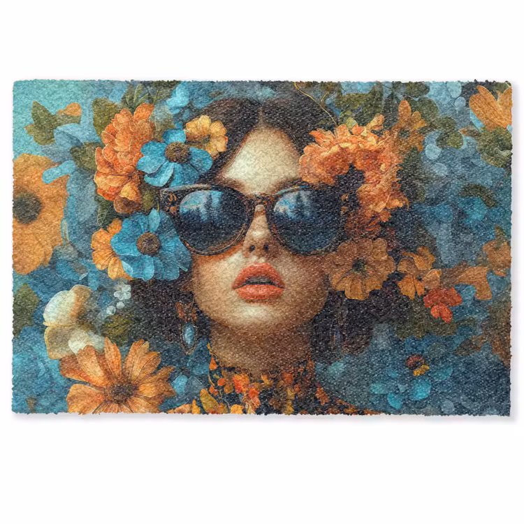 Vrouw - Bloemen - Oranje - Blauw - Modern Deurmat klein -zkaufland3d