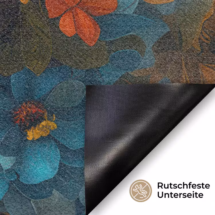 Vrouw - Bloemen - Oranje - Blauw - Modern Deurmat klein -antislip_DE