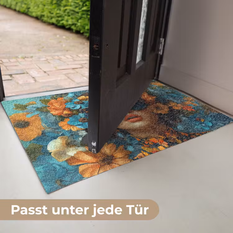 Vrouw - Bloemen - Oranje - Blauw - Modern Deurmat klein -USP_DE