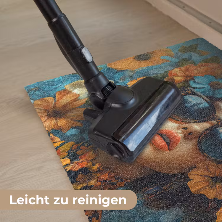 Vrouw - Bloemen - Oranje - Blauw - Modern Deurmat klein -reinigen_DE
