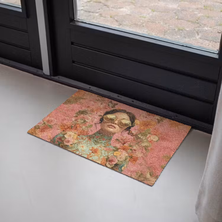 Vrouw - Bril - Roze - Bloemen Deurmat klein -sfeer2