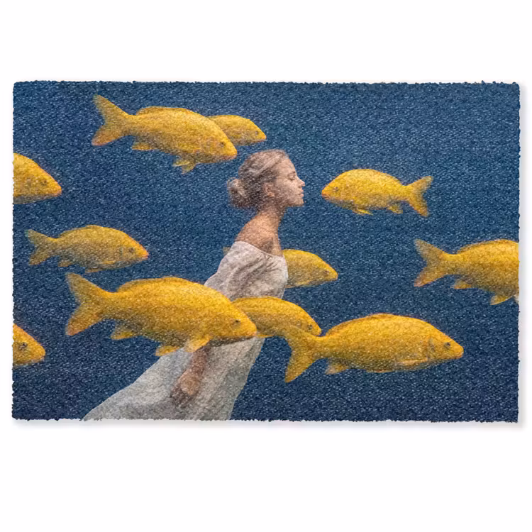 Vrouw - Vis - Water - Natuur - Geel Deurmat klein -zkaufland3d