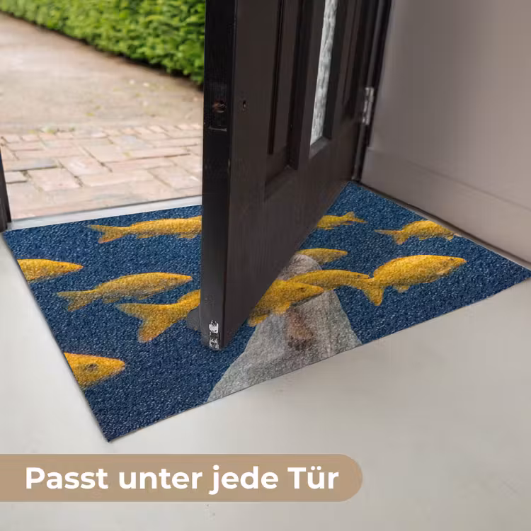 Vrouw - Vis - Water - Natuur - Geel Deurmat klein -USP_DE