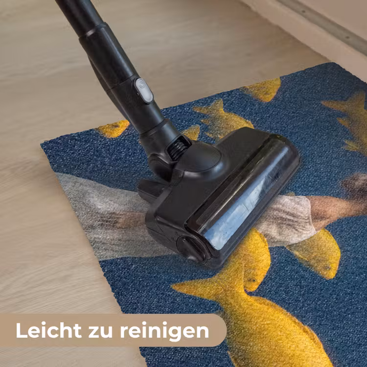 Vrouw - Vis - Water - Natuur - Geel Deurmat klein -reinigen_DE