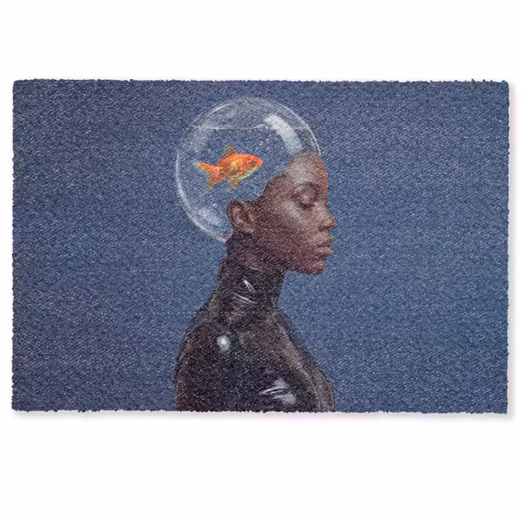 Vrouw - Goudvis - Hoofd - Abstract - Blauw Deurmat klein -zkaufland3d