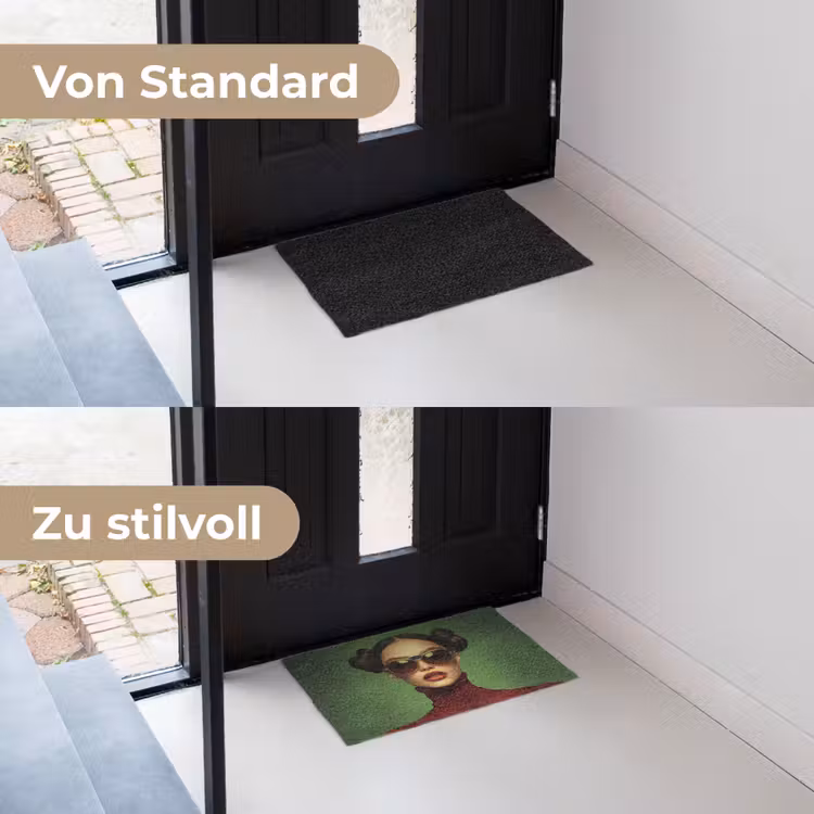 Vrouw - Groen - Bril - Aesthetic - Modern Deurmat klein -voor-na_DE