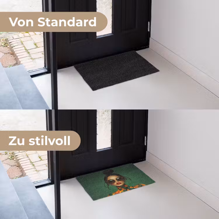 Vrouw - Groen - Modern - Bril - Abstract Deurmat klein -voor-na_DE