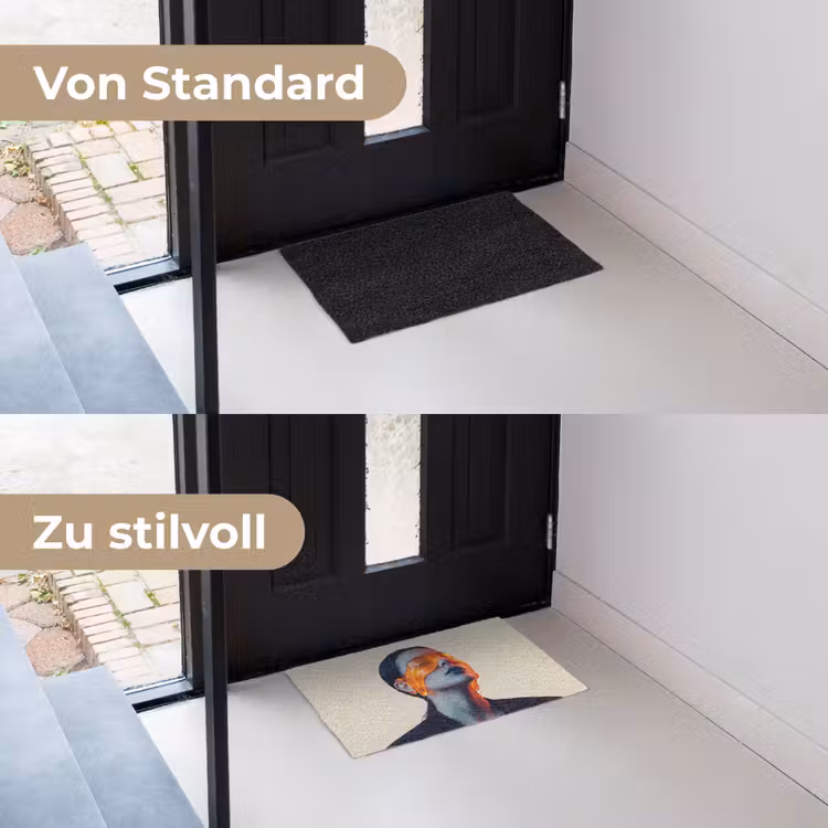 Vrouw - Oranje - Abstract - Modern - Kleurrijk Deurmat klein -voor-na_DE
