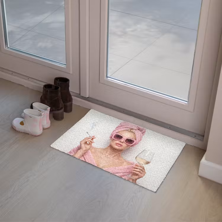 Vrouw - Roze - Wijn - Zonnebril Deurmat klein -sfeer3