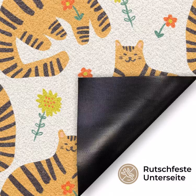 Vrolijk - Tijgerkatten - Bloemen Deurmat klein 898 -antislip_DE