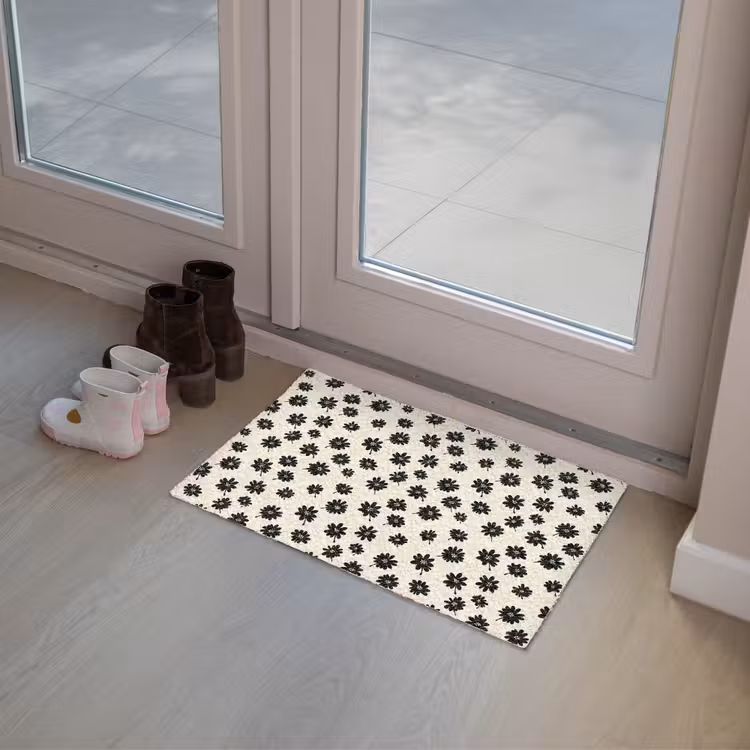 Madeliefjes - Grafisch - Zwart - Beige Deurmat klein 898 -sfeer3
