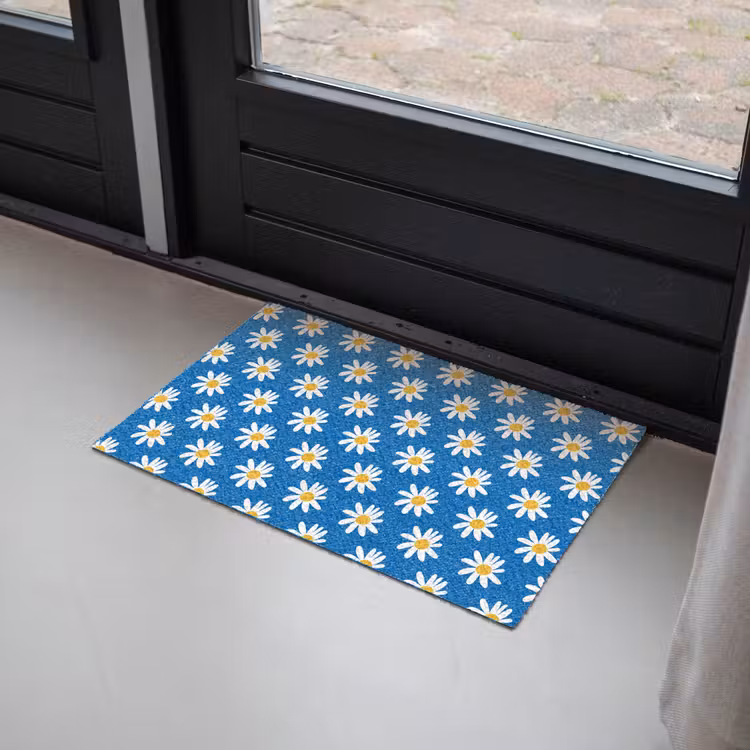 Madeliefjes - Patroon - Blauw - Bloemen Deurmat klein -sfeer2