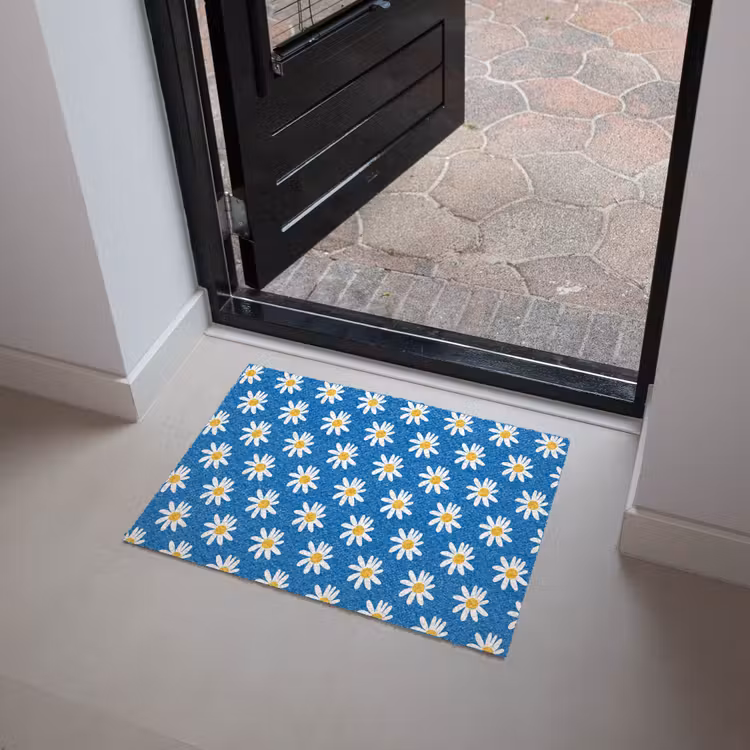 Madeliefjes - Patroon - Blauw - Bloemen Deurmat klein -sfeer5