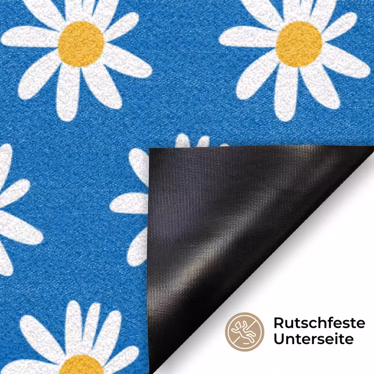 Madeliefjes - Patroon - Blauw - Bloemen Deurmat klein -antislip_DE