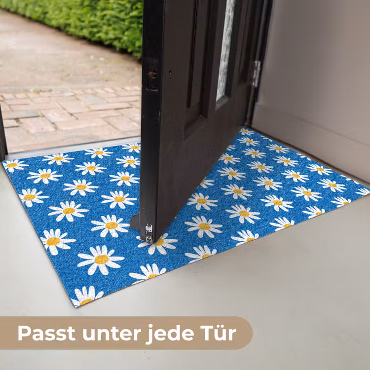 Madeliefjes - Patroon - Blauw - Bloemen Deurmat klein -USP_DE