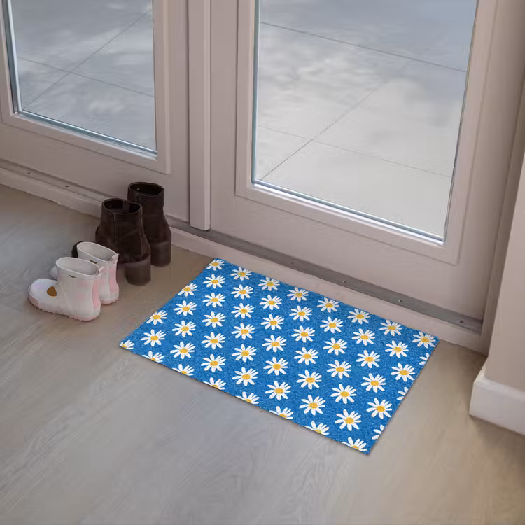 Madeliefjes - Patroon - Blauw - Bloemen Deurmat klein -sfeer3