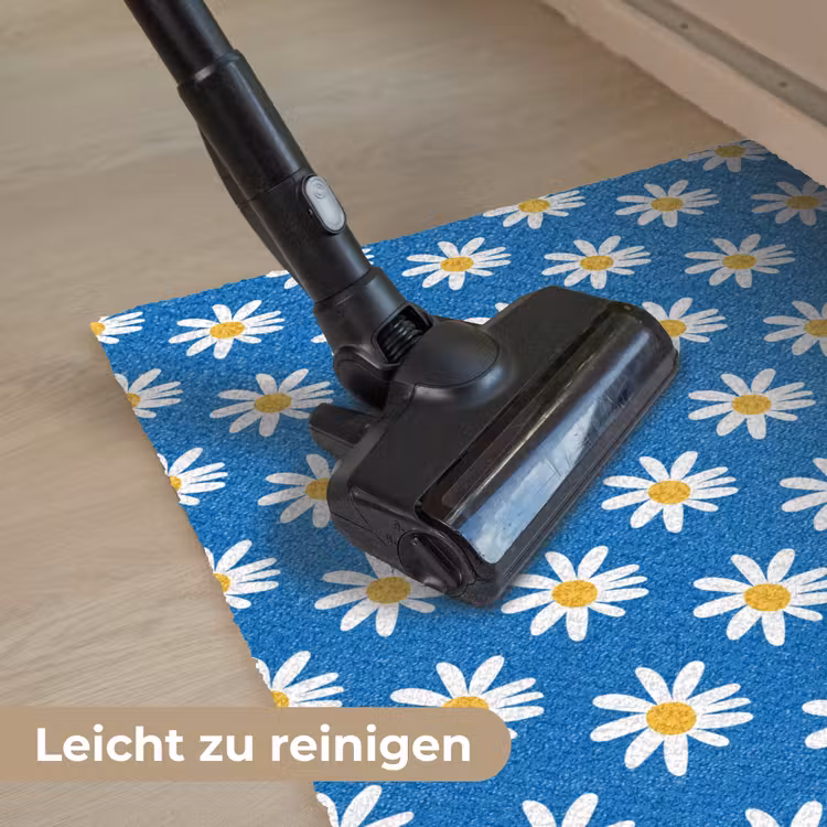 Madeliefjes - Patroon - Blauw - Bloemen Deurmat klein -reinigen_DE