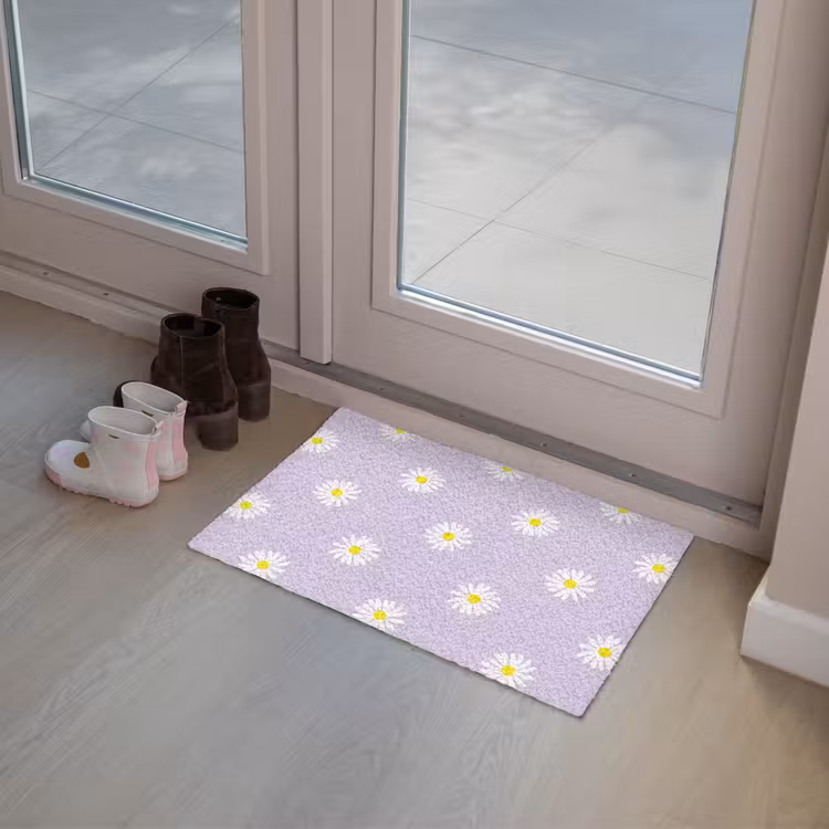 Madeliefjes - Pastel - Wit - Paars - Bloemen Deurmat klein -sfeer3
