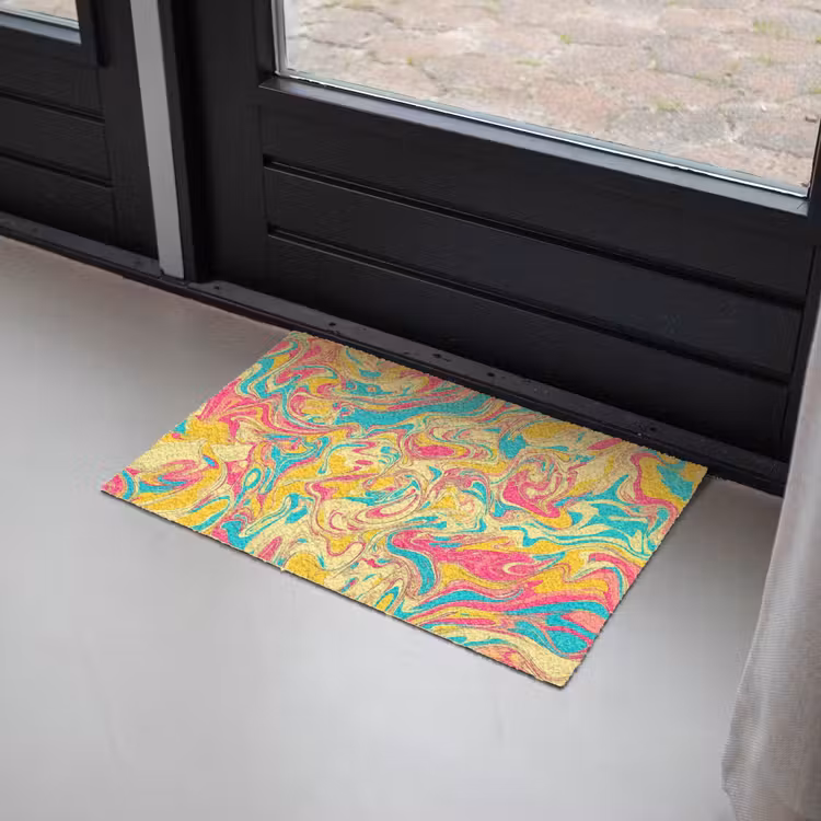 Geel - Roze - Blauw - Retro Deurmat klein -sfeer2