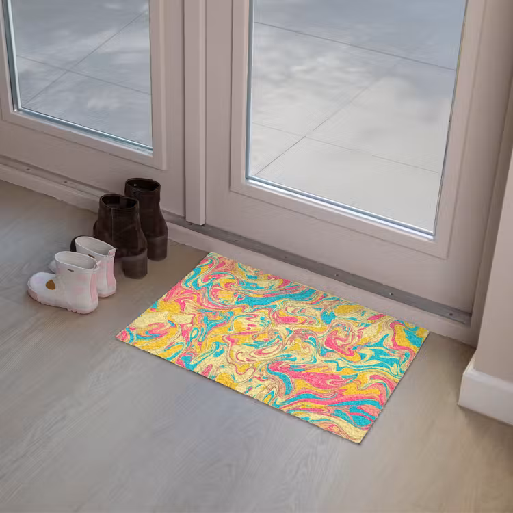 Geel - Roze - Blauw - Retro Deurmat klein -sfeer3