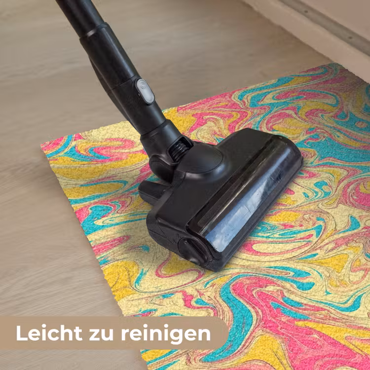 Geel - Roze - Blauw - Retro Deurmat klein -reinigen_DE