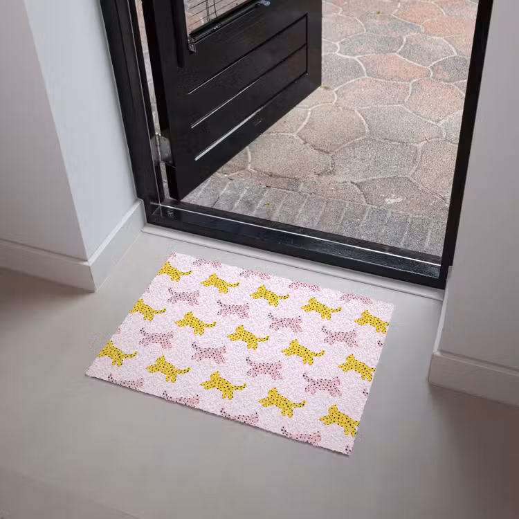 Geel - Roze - Katten - Wit Deurmat klein 898 -sfeer5